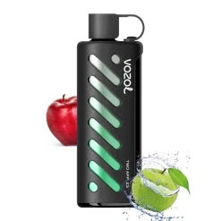 Vape Black Vozol Gear Shisha 25000 con sabor a "Dos Manzanas", con una manzana roja y un chorrito de agua con una manzana verde.