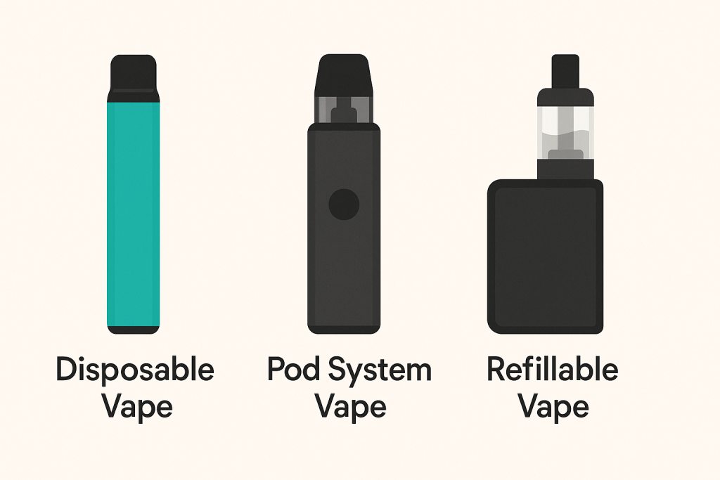 Side by side illustration of 3 vape types