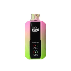 Bang 25000 Puffs Vape Wholesale 19 Kolorowy Bang 25000 Strawberry Kiwi – jednorazowy vape o eleganckim wyglądzie i podwójnej siateczce na tle w kolorze różowo-zielonym.