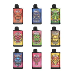 Una collezione di vapes usa e getta Bang con gusti unici come Blood And Sand, Blueberries Raspberries, Akuma Watermelon, Strawberry Banana, Strawberry Kiwi Fruit, Pineapple Coconut, Mixed Fruit, Peach Ice e Mango Peach. Ogni vape presenta un marchio artistico e vivace.