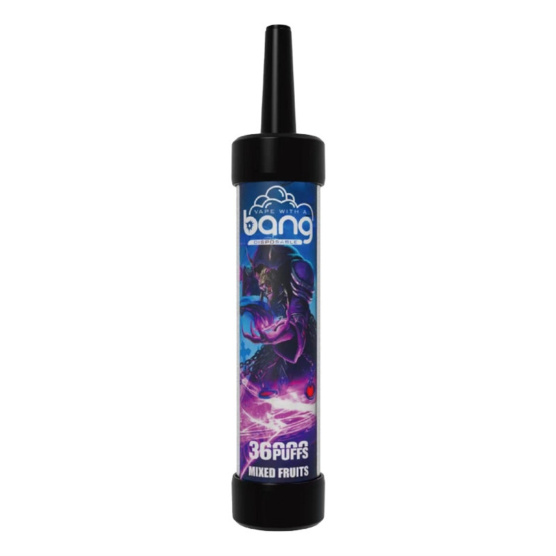 Bang 36000 Puffs Deep Lung Vape Großhandel 8 Bang Vape Disposable featuring vibrant artwork and text 'Vape With A Bang', '36000 Puffs Mixed Fruits'