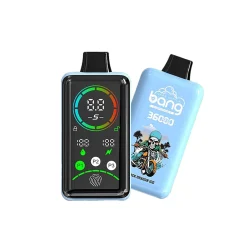Bang 36000 Power Puffs Vape Großhandel 26 Bang 36000 Power Wegwerfdampfer mit digitaler Anzeige und Black Dragon Ice Geschmacksabbildung.