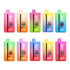 Une collection de dix vapes jetables colorées de Bang Blaze, chacune avec un design dégradé unique et des illustrations de crânes créatives, mettant en valeur la série 40K 2-en-1.