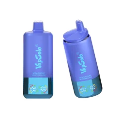 Vapsolo Triple Pro 60000 Puffs Vape descartável 24 Dois vaporizadores descartáveis Vapsolo Triple Pro num design azul vibrante, com texto da marca e detalhes de sabor a melancia de morango.