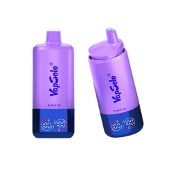 Vapsolo Triple Pro 60000 Puffs Vape descartável 27 Vaporizadores descartáveis duplos da marca Vapsolo no sabor Black Ice, com invólucro roxo e painel de visualização avançado com ícones para contagem de baforadas e duração da bateria.