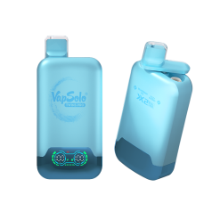 Vapsolo Twins Pro 50000 Puffs Wegwerp Vape Groothandel 26 Close-up van twee Vapsolo Twins Pro vape apparaten in blauw, met merklogo, dual tank design met Blueberry Ice en Fizzy Cherry smaken.