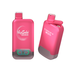 Vapsolo Twins Pro 50000 Puffs Wegwerp Vape Groothandel 35 Roze Vapsolo Twins Pro vape apparaat met branding tekst en blauwe LED-indicatoren, met Strawberry Watermelon Gummy Bear smaak.
