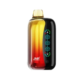 JNR Flex Ice 21000 Puffs Vape Desechable Mayorista 15 Dispositivo de vapeo JNR Flex Ice 21000 en sabor Watermelon Ice, con un diseño degradado en ámbar y negro con el logotipo de la marca visible y controles digitales.