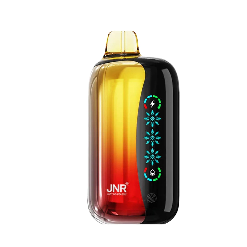 JNR Flex Ice 21000 Puffs Vape Desechable Mayorista 7 Dispositivo de vapeo JNR Flex Ice 21000 en sabor Watermelon Ice, con un diseño degradado en ámbar y negro con el logotipo de la marca visible y controles digitales.