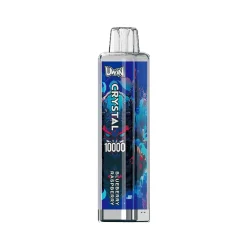 Uwin CRYSTAL 10000 Puffs Vape Wholesale 38 Penna Uwin CRYSTAL 10000 al gusto Blueberry Raspberry, con un elegante design blu e marchio visibile.