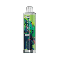 Uwin CRYSTAL 10000 Puff Vape Wholesale 62 Vape trasparente Uwin CRYSTAL 10000 con design vivace di kiwi, frutto della passione e guava e logo del marchio.