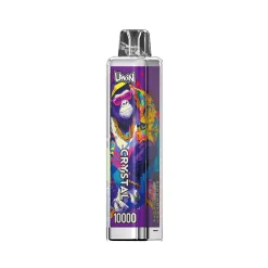 Uwin CRYSTAL 10000 soffi Vape Wholesale 48 Penna Uwin CRYSTAL 10000 colorata con un vivace design a forma di gorilla, con testo visibile “STRAWBERRY GRAPE” e “Uwin”.