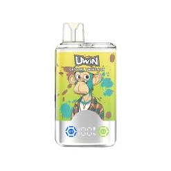 Uwin X RandM Twins Cristal 40K Puffs Vape Mayorista 28 Dispositivo de vapeo UWIN Crystal Twins 40K con una colorida ilustración de un mono y texto de marca.