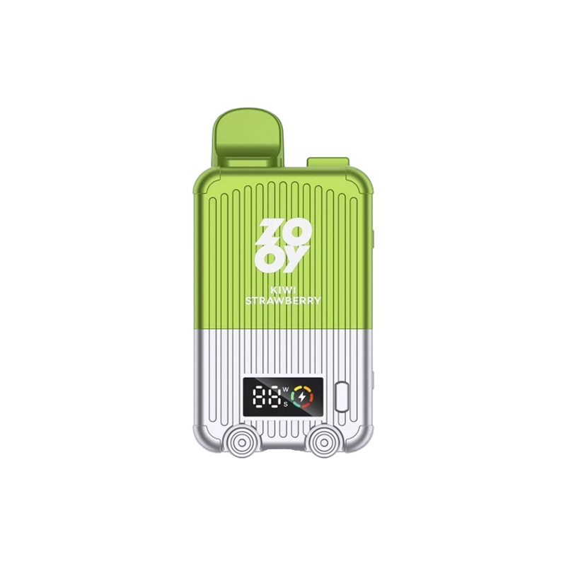 ZOOY Lugvapor 20000 Puffs Engångs Vape Partihandel 7 Grön och silverfärgad ZOOY Lugvapor 20000 med Kiwi Strawberry-smak, med digital display och snygg design.