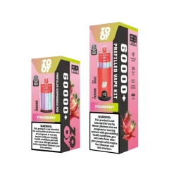 Le scatole da svapo monouso Zooy Mega Shisha al gusto Strawberry Ice, con oltre 60.000 boccate e tecnologia mesh coil, includono avvertenze per la salute sulla confezione.