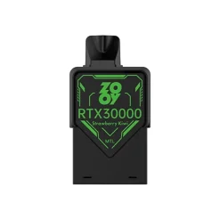 Zooy RTX30000 Pod preriempita che mostra il marchio del gusto Strawberry Kiwi con un elegante design nero opaco.