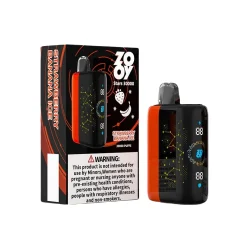 Zooy Stars 30000 Puffs Disposable Vape Wholesale 22 Zooy Stars 30000 Strawberry Banana Ice vape device and packaging displaying colorful space-themed design with warning label