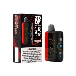Zooy Stars 30000 Puffs Disposable Vape Wholesale 19 Zooy Stars 30000 Triple Berry Ice vape with packaging showcasing the flavor and warning label, featuring a sleek black and red design.