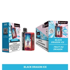 JNR Aero X 32K Puffs Pod Kit authentisch nachfüllbar Vape 32 JNR AeroX Pod in der Geschmacksrichtung Black Dragon Ice mit futuristischem Astronautendesign, ausgestellt neben einer Markenverpackung, mit 32K TPD-Zertifizierung und 20mg/ml Nikotinstärke.