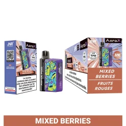 JNR Aero X 32K Puffs Pod Kit authentisch nachfüllbar Vape 26 JNR AeroX 32K vape pod mit lebendigen gemischten Beeren Design, verpackt in Boxen mit