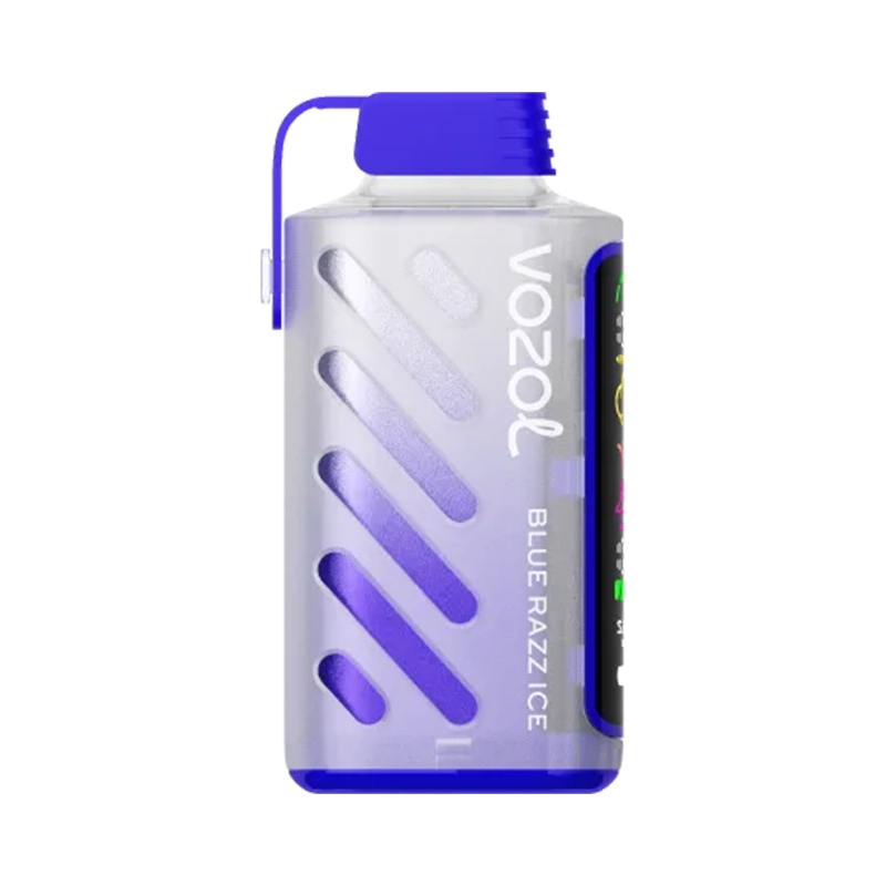 Vozol Gear Power 20000 Puffs 50mg Einweg Vape Großhandel 10 Vozol Gear Power 20000 Einweg-Dampfgerät in Blue Razz Ice Geschmack, mit einem schlanken blauen und weißen Design mit diagonalen Akzenten.