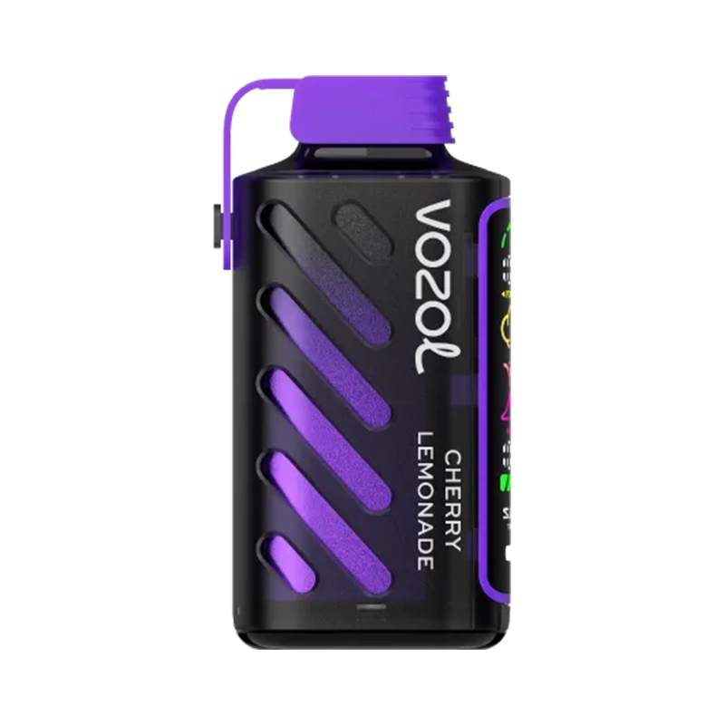 Vozol Gear Power 20000 Puffs 50mg Einweg Vape Großhandel 8 Vozol Gear Power 20000 Einweg-Dampfgerät in der Geschmacksrichtung Cherry Lemonade, mit einem kühnen schwarzen und lila Design mit diagonalen Akzenten.