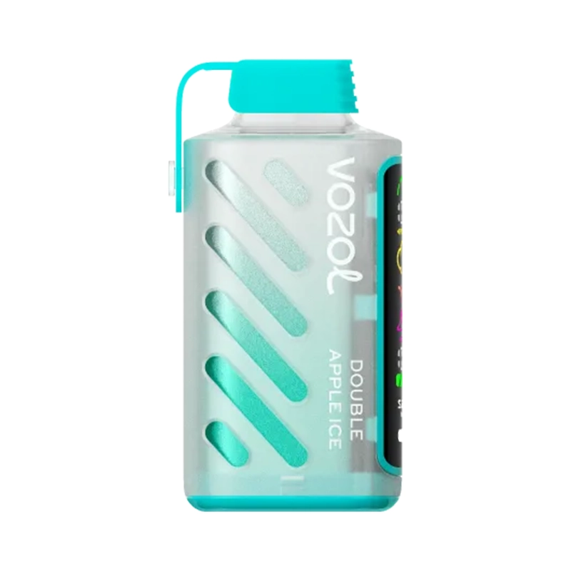 Vozol Gear Power 20000 Puffs 50mg Einweg Vape Großhandel 7 Vozol Gear Power 20000 Einwegdampfer in der Geschmacksrichtung Double Apple Ice, mit einem coolen tealen Design mit diagonalen Akzenten und klarem Branding.