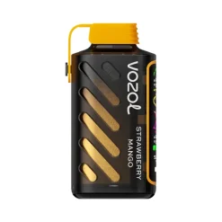 Vozol Gear Power 20000 Puffs 50mg Einweg Vape Großhandel 32 Vozol Gear Power 20000 Einweg-Dampfgerät in der Geschmacksrichtung Strawberry Mango, mit einem eleganten schwarzen und orangefarbenen Design mit diagonalen Akzenten.