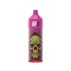 Vape monouso Zooy King 15000 Puffs caratterizzato da un vibrante colore rosa con un'impressionante illustrazione di teschio giallo e accenti rossi.