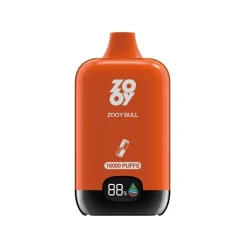 Vapeador desechable Zooy Bull naranja con capacidad para 16000 caladas e indicador de batería.