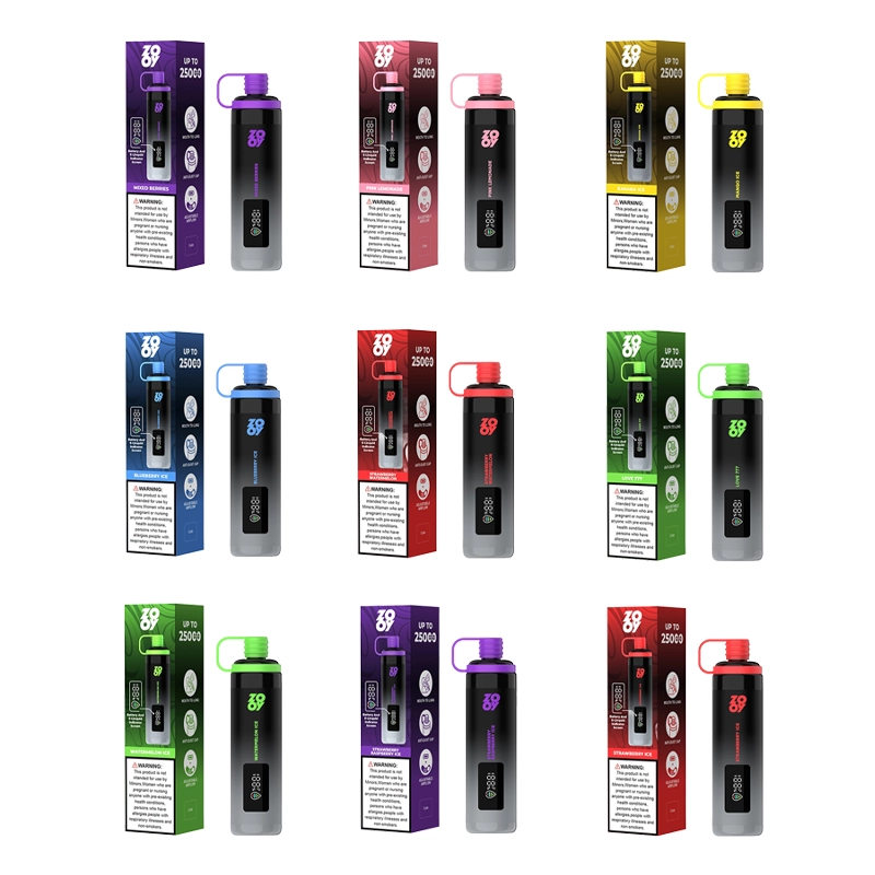 Zooy Shisha 25000 Puffs Vape Desechable Mayorista 1 Doce cartuchos de vapeo desechables Zooy Shisha, cada uno con la marca "25000" bocanadas, mostrados en varios colores incluyendo púrpura, rojo, azul, amarillo y verde, con cajas de embalaje a juego que muestran vívidamente los detalles del producto.