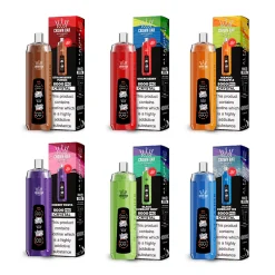 AL Fakher Crown Bar 8000 Pro Crystal disposable vapes in multiple flavors (Strawberry Punch, Grape Berry, Mango Pineapple, Cherry Fiesta, Black Currant Mint, Black Currant Ice) shown with colorful retail boxes and crystal-style devices.