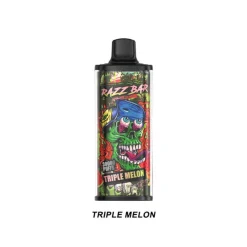 Jednorazowy waporyzator Razz Bar z 30 000 zaciągnięciami w smaku Triple Melon, z żywym, ostrym wzorem w czaszki.