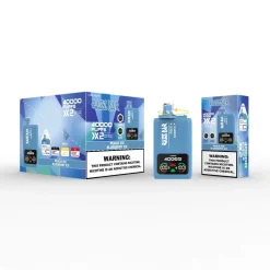 Razz Bar 40000 Puffs Disposable Vape Wholesale 17 Blue Razz Bar 40000 puffs disposable vape with Peach Ice & Blueberry Ice packaging showing 40,000 puffs claim, nicotine warning label, and digital puff counter