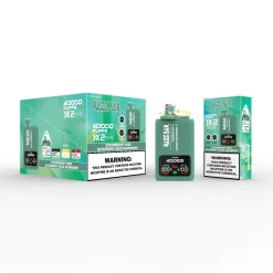 Razz Bar 40000 Puffs Disposable Vape Wholesale 22 Razz Bar disposable vape with 40,000 puffs featuring Strawberry Kiwi and Blueberry Sour Raspberry flavors. Modern green design with flavor options displayed on the packaging.
