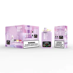 Razz Bar 40000 Puffs Disposable Vape Wholesale 14 Lavender Razz Bar Twins 40000 puffs disposable vape shown with retail display box and single pack labeled Strawberry Watermelon & Grape Ice; front LED puff counter and rotating mouthpiece visible.