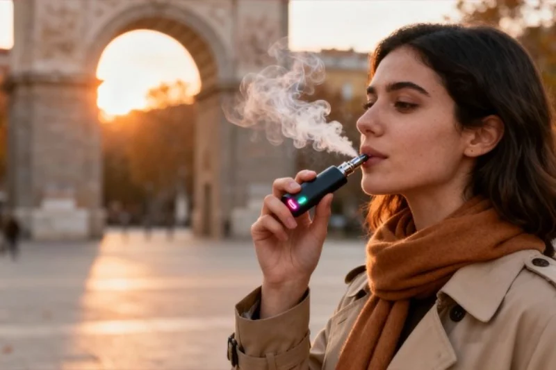 De 10 bästa engångsmärkena för vape i Spanien 2025 10 En ung och vacker kvinna röker elektroniska cigaretter utomhus utan att påverka andra eller miljön.