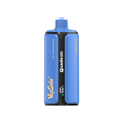 VapSolo Quads 80K Disposable Vape featuring four flavors: Watermelon Ice, Strawberry Mango, Blueberry Ice, and Fizzy Cherry. Stylish blue design with flavor labels and a modern finish.
