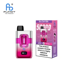 Fumot Eco 2in1 50k Disposable Vape Wholesale 13 Fumot Eco 2in1 50K disposable vape with Black Mamba and Mr Blue flavors, featuring 50,000 puffs and a sleek design.
