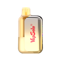 Vapsolo Mars 40K-50K Puffs Disposable Vape 28 Vapsolo Mars disposable vape offering 40K-50K puffs with a Strawberry Banana flavor, showcasing a sleek design in silver and gold.