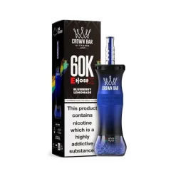 AL Fakher Crown Bar 60k Puffs Disposable Vape Wholesale 20 Al Fakher Crown Bar E-HoseX vape device featuring 60K puffs with a blueberry lemonade flavor, displayed alongside its packaging.