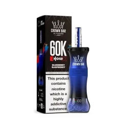 AL Fakher Crown Bar 60k Puffs Disposable Vape Wholesale 21 Al Fakher Crown Bar EHoseX vape with 60K puffs in blueberry raspberry flavor, featuring a sleek blue design.