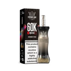 AL Fakher Crown Bar 60k Puffs Disposable Vape Wholesale 22 Al Fakher Crown Bar E Hose X vape with 60K puffs in Cherry Fizz flavor, featuring bold packaging and prominent nicotine warning.