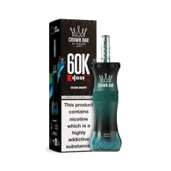 AL Fakher Crown Bar 60k Puffs Disposable Vape Wholesale 25 Al Fakher Crown Bar 60K E-HoseX vape in Gum Mint flavor with nicotine warning on packaging.