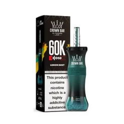 AL Fakher Crown Bar 60k Puffs Disposable Vape Wholesale 26 Crown Bar Al Fakher E-HoseX with 60K puffs in Lemon Mint flavor, featuring prominent branding and nicotine warning.