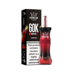 AL Fakher Crown Bar 60k Puffs Disposable Vape Wholesale 27 Al Fakher Crown Bar Lush Ice E-HoseX with 60K Puffs, featuring a bold black and red design and labeled as nicotine-containing.