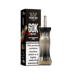 AL Fakher Crown Bar 60k Puffs Disposable Vape Wholesale 32 AL Fakher Crown Bar 60K puffs disposable vape featuring Watermelon Lime flavor with a sleek black design and the packaging showcasing “60K E Hose X” prominently.