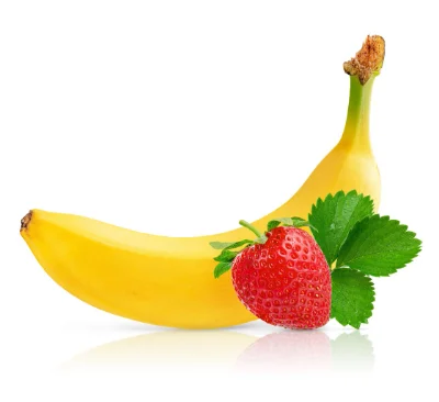 What Are the Most Popular Disposable Vape Flavors in 2026? 6 A ripe banana alongside a fresh strawberry with green leaves.