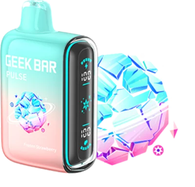 Best Disposable Vapes 2026 — The Perfect Choice for Beginners 5 Geek Bar Pulse vape device in Frozen Strawberry flavor, featuring a digital screen and colorful crystal design.